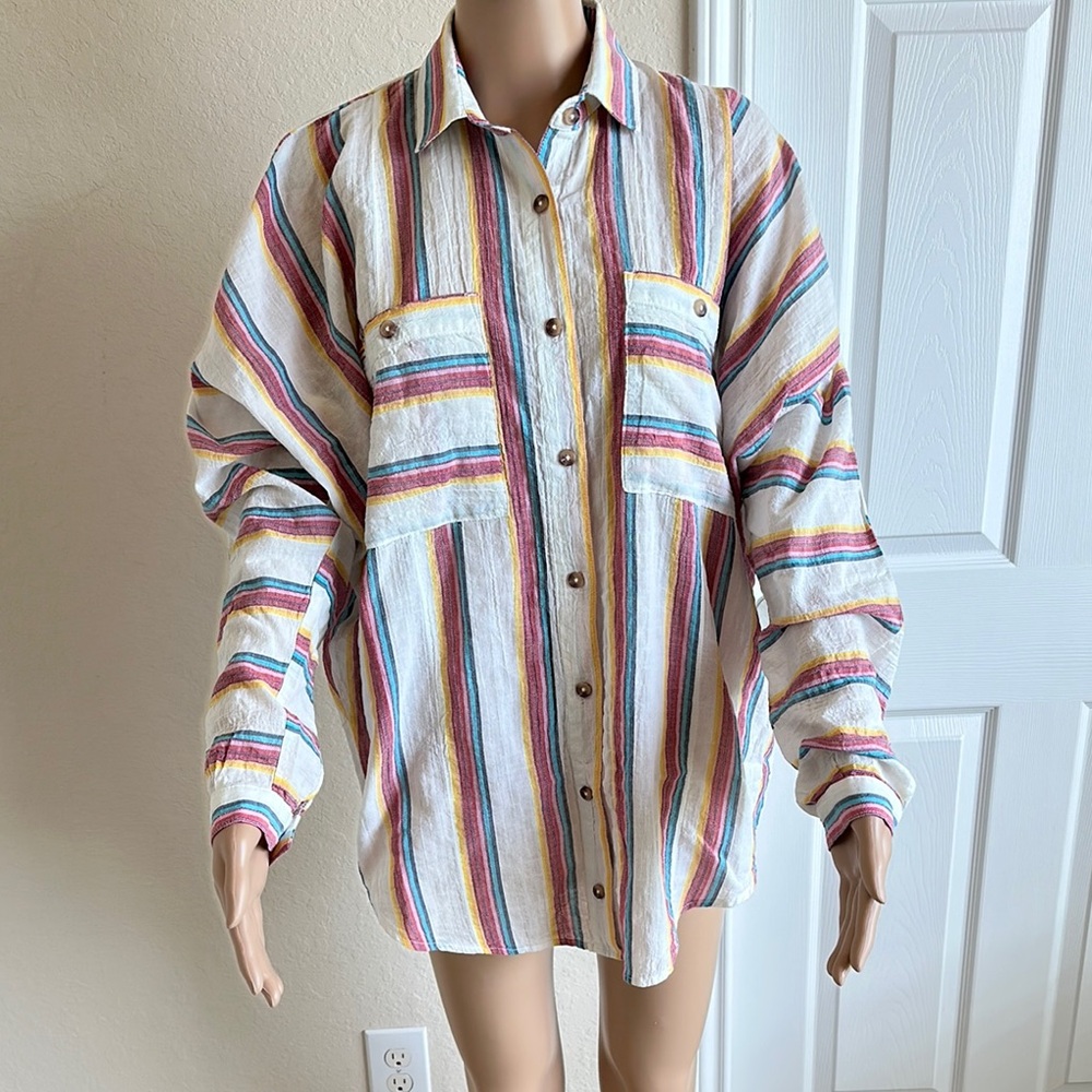 99% Cotton BDG Multicolor Striped women’s Shirt Size S/P - Picture 3 of 13